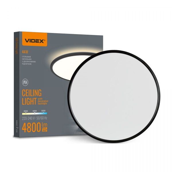 LED світильник з декоративною підсвіткою VIDEX DL5R 44W 3000K-4000K-5000K Black