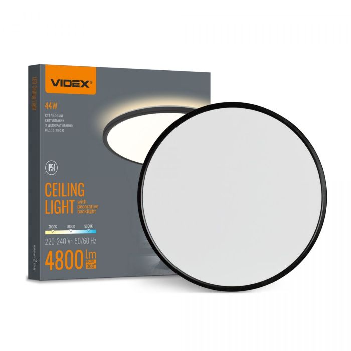 LED світильник з декоративною підсвіткою VIDEX DL5R 44W 3000K-4000K-5000K Black