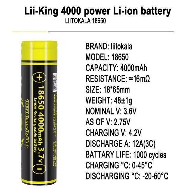 Акумулятор 18650 LiitoKala King4000 4000mAh