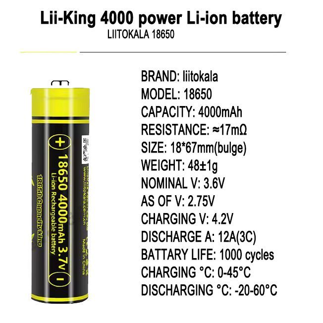 Акумулятор 18650 LiitoKala King4000-JT 4000mAh