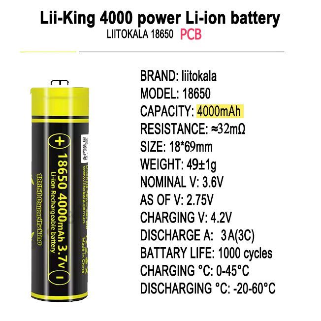 Акумулятор 18650 LiitoKala King4000-PCB 4000mAh (Захист)