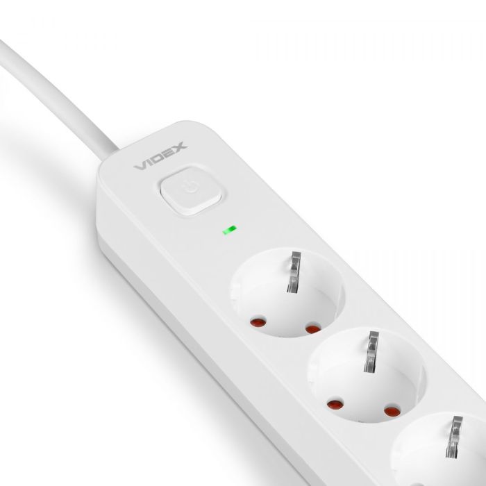 Мережевий подовжувач VIDEX ONCORD з/з 6п 3м (3x1.5мм) з кнопкою White
