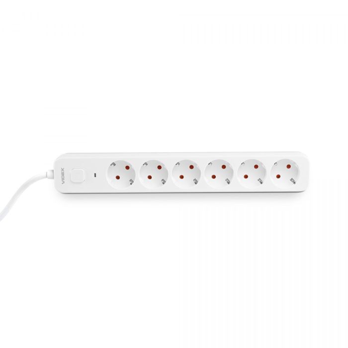 Мережевий подовжувач VIDEX ONCORD з/з 6п 3м (3x1.5мм) з кнопкою White