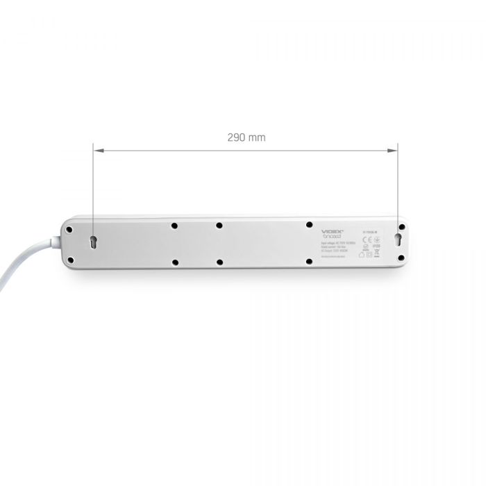 Мережевий подовжувач VIDEX ONCORD з/з 6п 3м (3x1.5мм) з кнопкою White