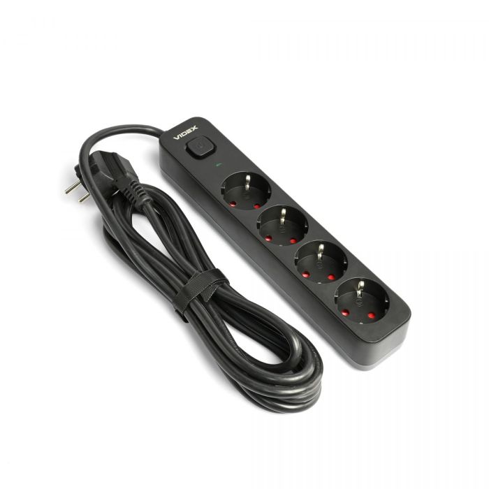 Мережевий подовжувач VIDEX ONCORD з/з 4п 3м (3x1.5мм) з кнопкою Black