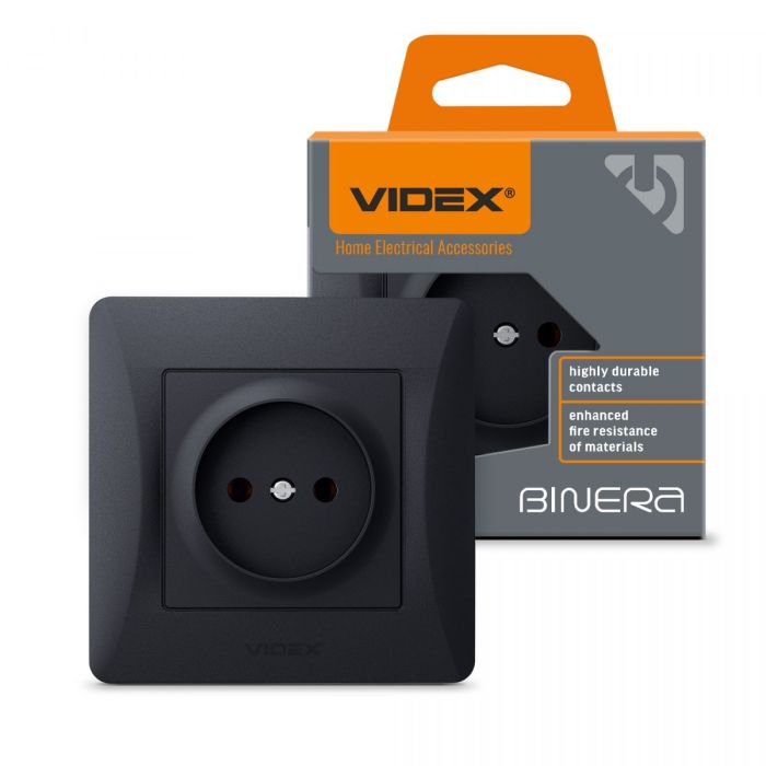 Розетка одинарная черный графит VIDEX BINERA