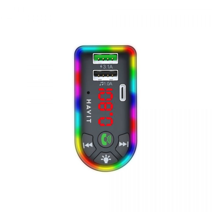 FM модулятор HAVIT HV-FM813BT 2USB+USB-C RGB Black