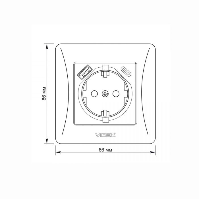 Розетка одинарна із заземленням з USB+USB-C кремова VIDEX BINERA
