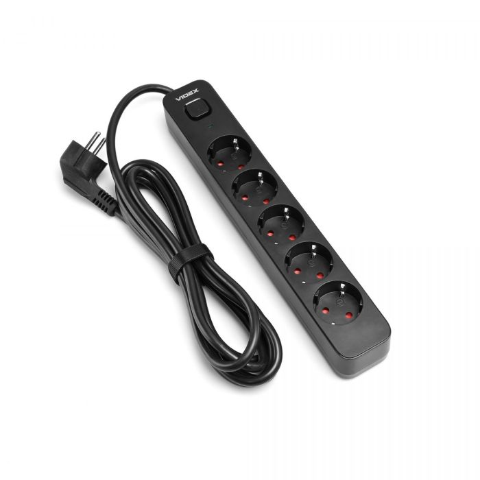 Мережевий подовжувач VIDEX ONCORD з/з 5п 3м (3x1.5мм) з кнопкою Black