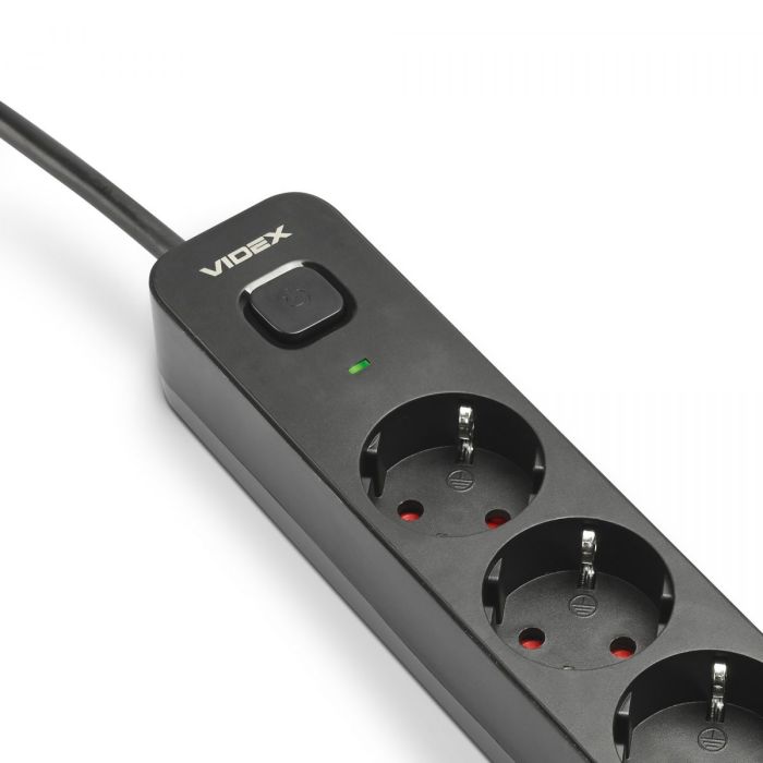 Мережевий подовжувач VIDEX ONCORD з/з 5п 3м (3x1.5мм) з кнопкою Black