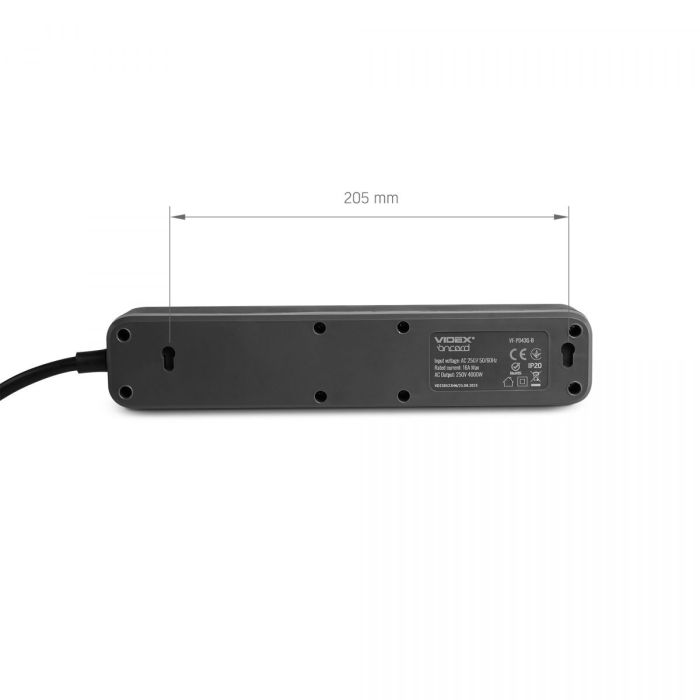 Мережевий подовжувач VIDEX ONCORD з/з 4п 3м (3x1.5мм) з кнопкою Black