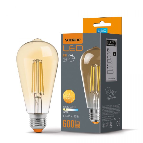 LED лампа VIDEX Filament ST64FAD 6W E27 2200K