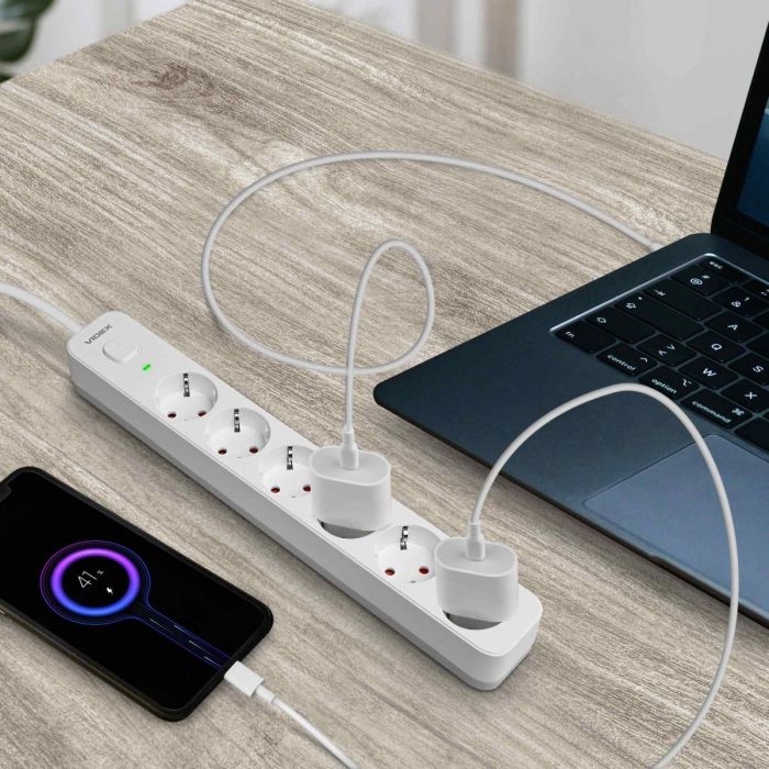 Мережевий подовжувач VIDEX ONCORD з/з 6п 3м (3x1.5мм) з кнопкою White