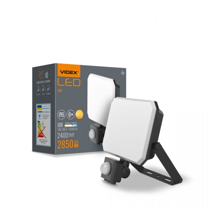 LED прожектор VIDEX F3 30W 5000K з датчиком руху 220V Black