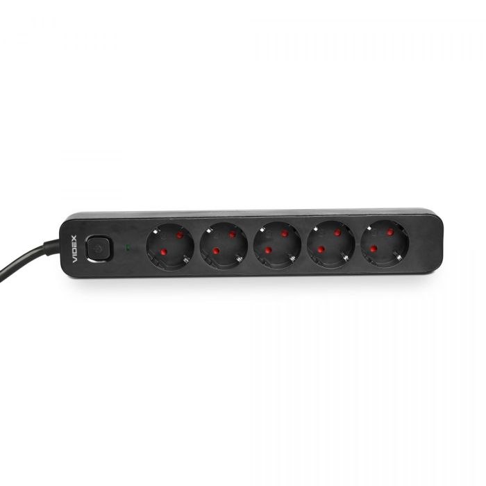 Мережевий подовжувач VIDEX ONCORD з/з 5п 3м (3x1.5мм) з кнопкою Black