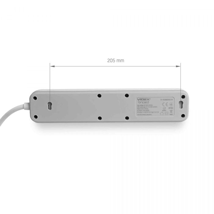 Мережевий подовжувач VIDEX ONCORD з/з 3п 3м (3x1.5мм) 2.4А 2USB+USB-C з кнопкою White