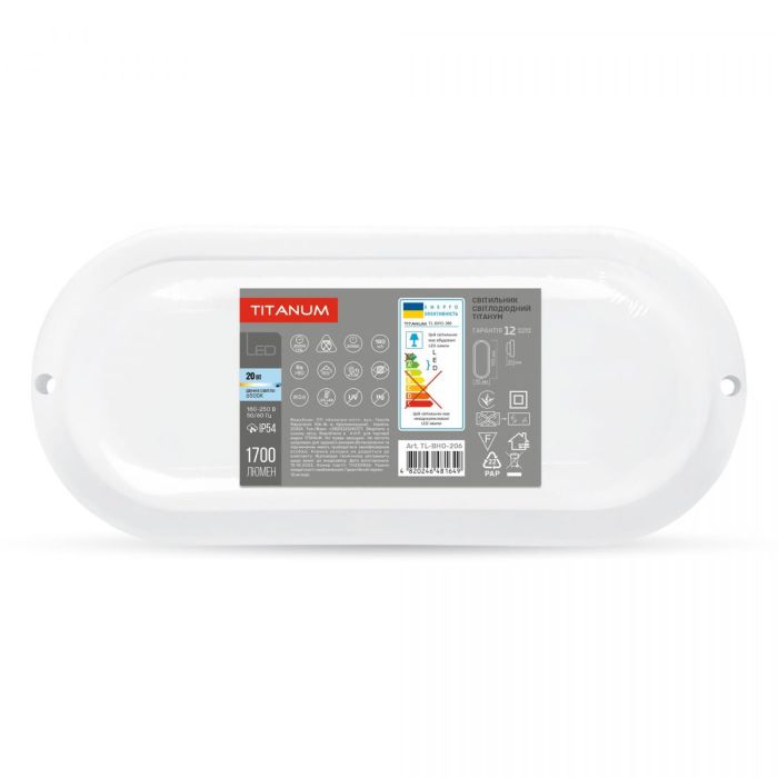 LED світильник вологозахищений овальний TITANUM 20W 6500K TL-BHO-206