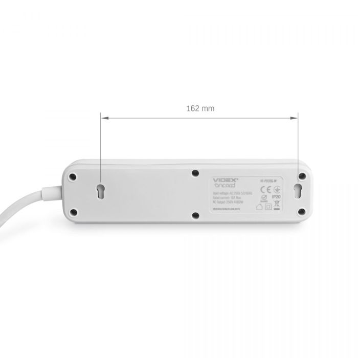 Мережевий подовжувач VIDEX ONCORD з/з 3п 3м (3x1.5мм) з кнопкою White