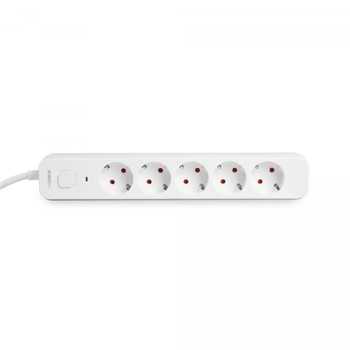 Мережевий подовжувач VIDEX ONCORD з/з 5п 3м (3x1.5мм) з кнопкою White