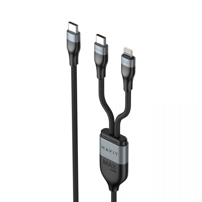 Кабель USB-C - USB-C + Lightning HAVIT HV-CB6326 PD100W 1.2м