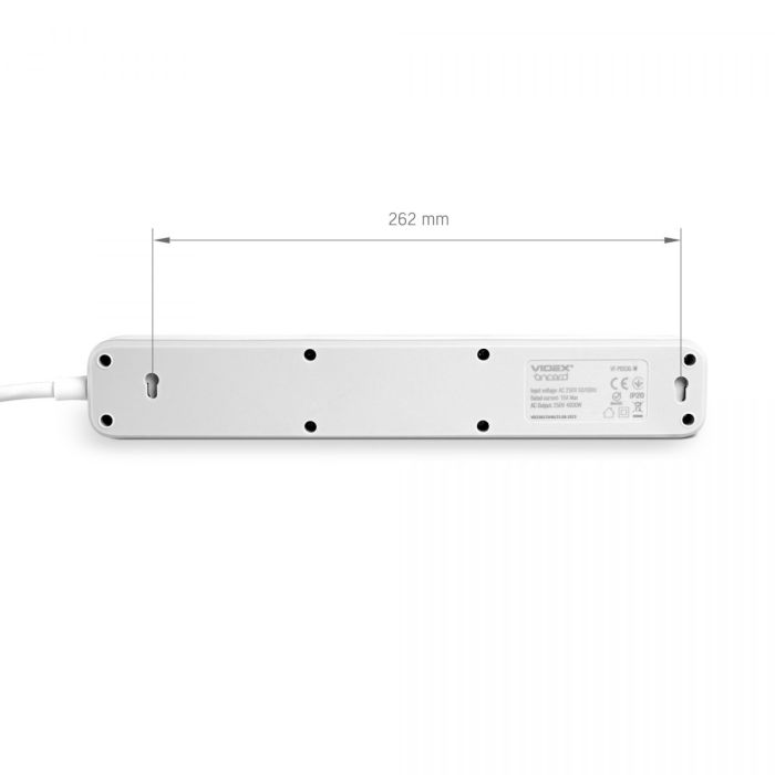 Мережевий подовжувач VIDEX ONCORD з/з 5п 3м (3x1.5мм) з кнопкою White