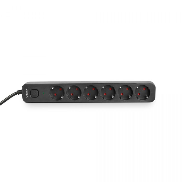Мережевий подовжувач VIDEX ONCORD з/з 6п 3м (3x1.5мм) з кнопкою Black