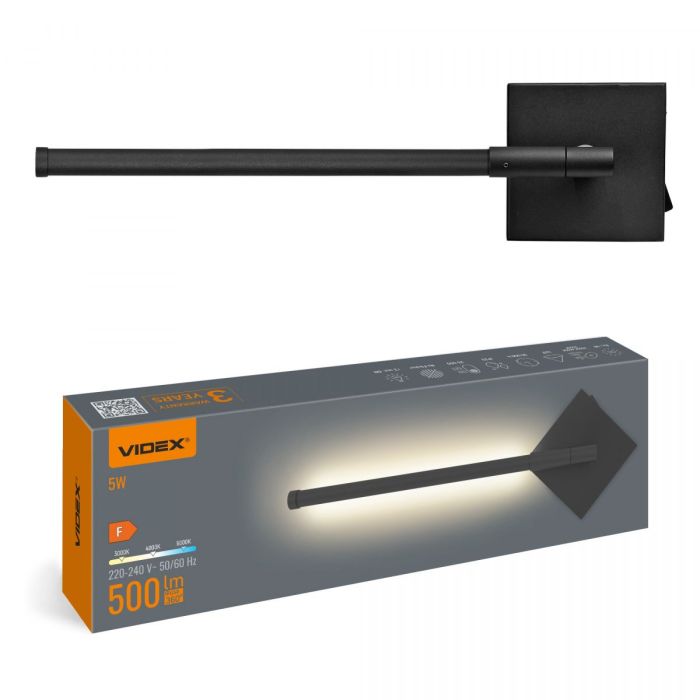 LED світильник настінний VIDEX WL041 5W 3000-4000-6000K Black