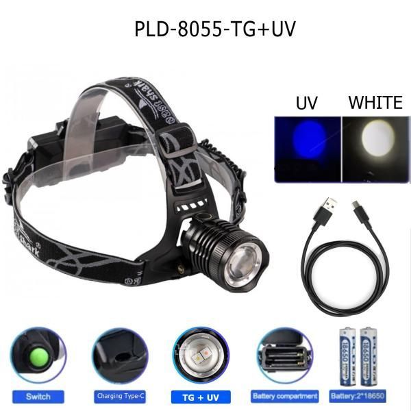 Ліхтар налобний PLD-8055-2PM10-2TG (WHITE+UV)