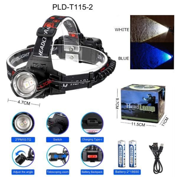 Ліхтар налобний PLD-T115-2PM10-TG (white+blue)