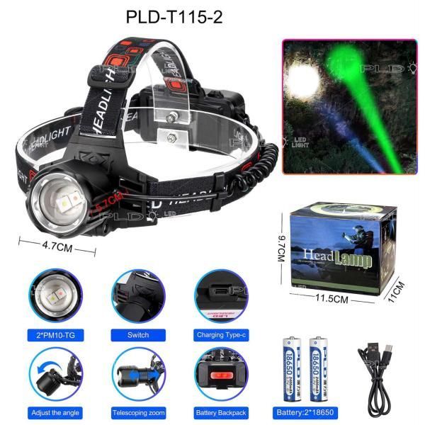 Ліхтар налобний PLD-T115-2PM10-TG (white+green)