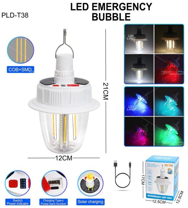Світлодіодна LED лампа з акумулятором T38-COB+SMD(RGB)