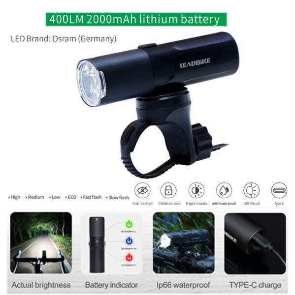 Велофара LEADBIKE M02-OSRAM 400LM, 2000mAh