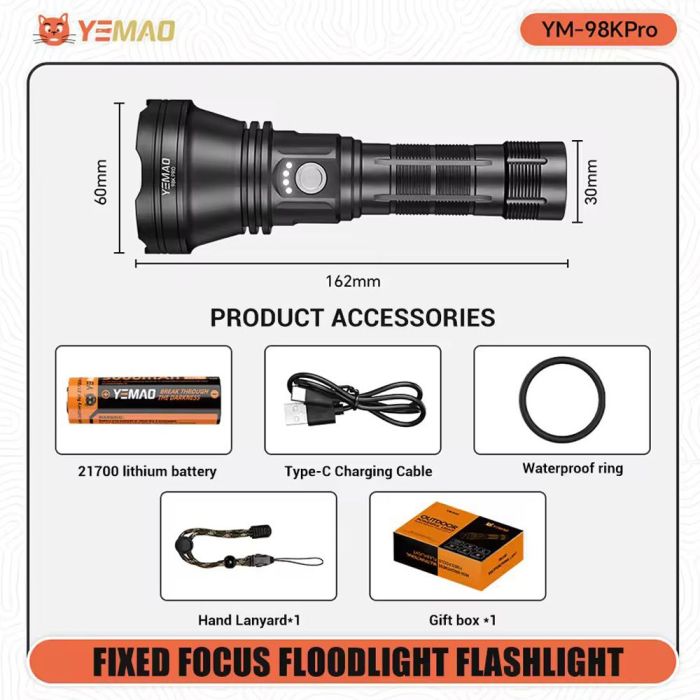 Портативний світлодіодний ліхтарик YEMAO YM-98K PRO 2840Lm 6000K
