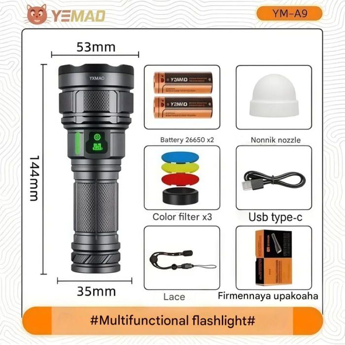 Портативний світлодіодний ліхтарик YEMAO YM-A9 2000Lm 6000K