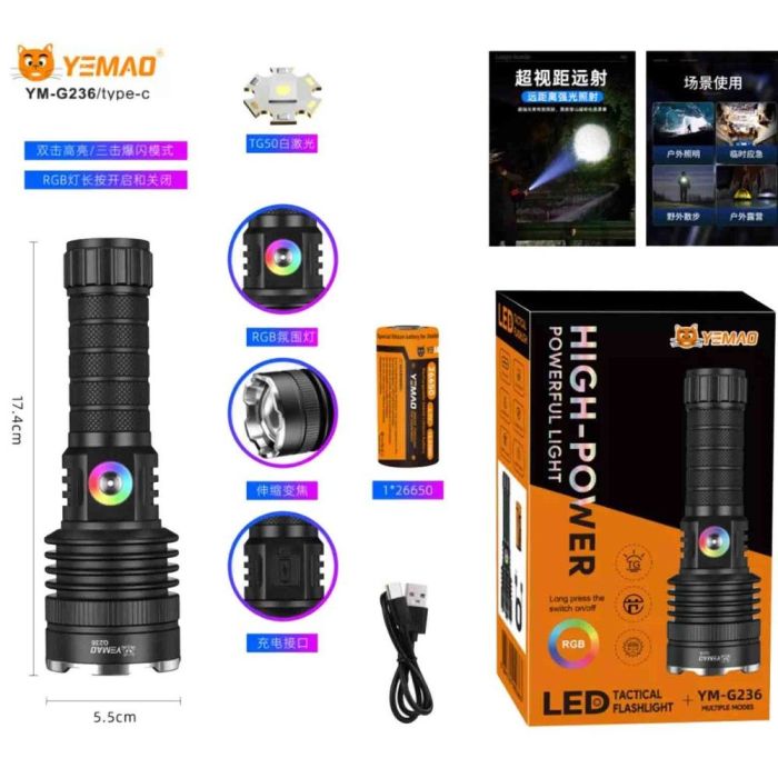Портативний світлодіодний ліхтарик YEMAO YM-G236 2800Lm 6000K
